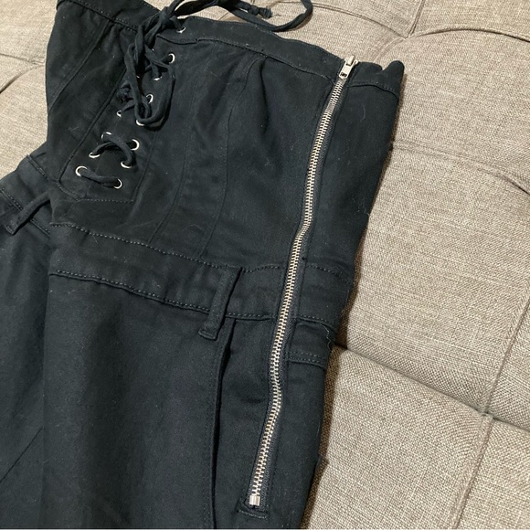 Venus Black Strapless Lace Up Distressed Denim Jumpsuit XS - Picture 6 of 12